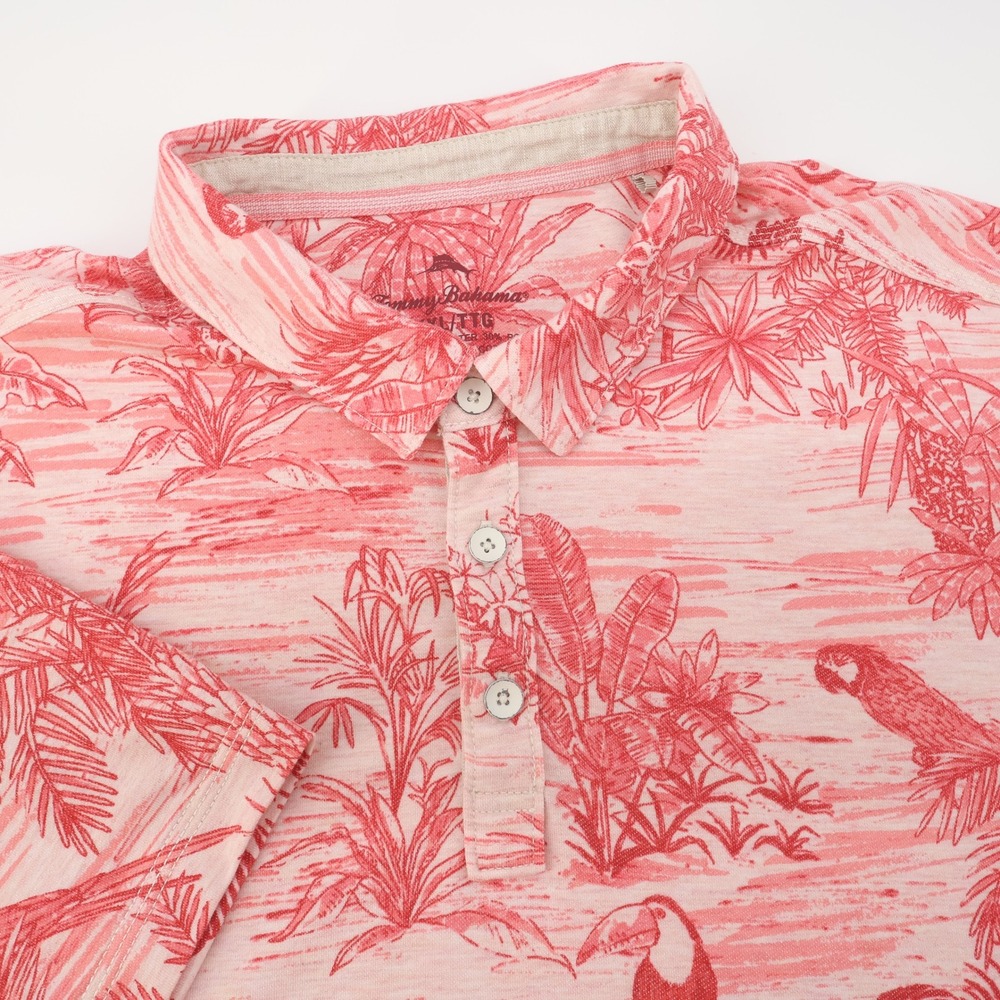 Tommy Bahama Polo Shirt Tropical‎ Toucan Bird Print Red Perfromance XXL Mens